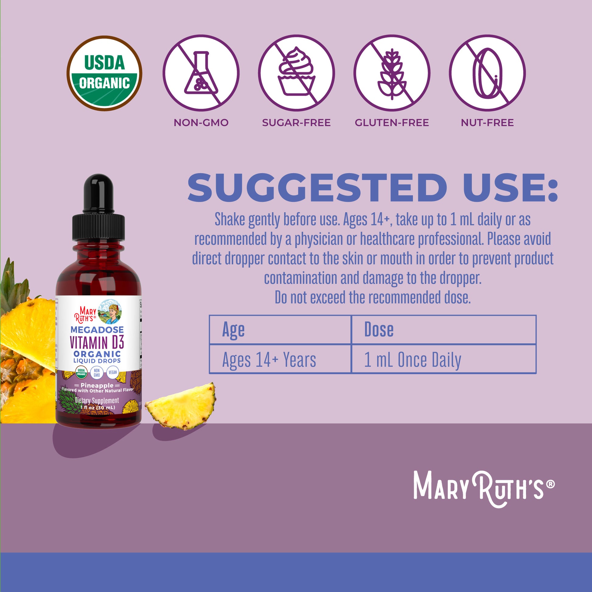 Megadose D3 Organic Liquid Drops 1oz Suggested Use