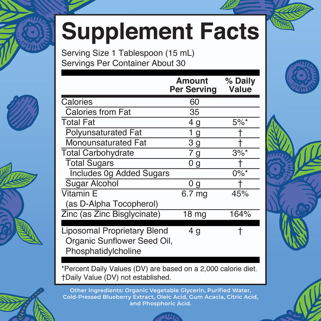 Megadose Zinc Liposomal 15oz Blueberry Supplement Facts