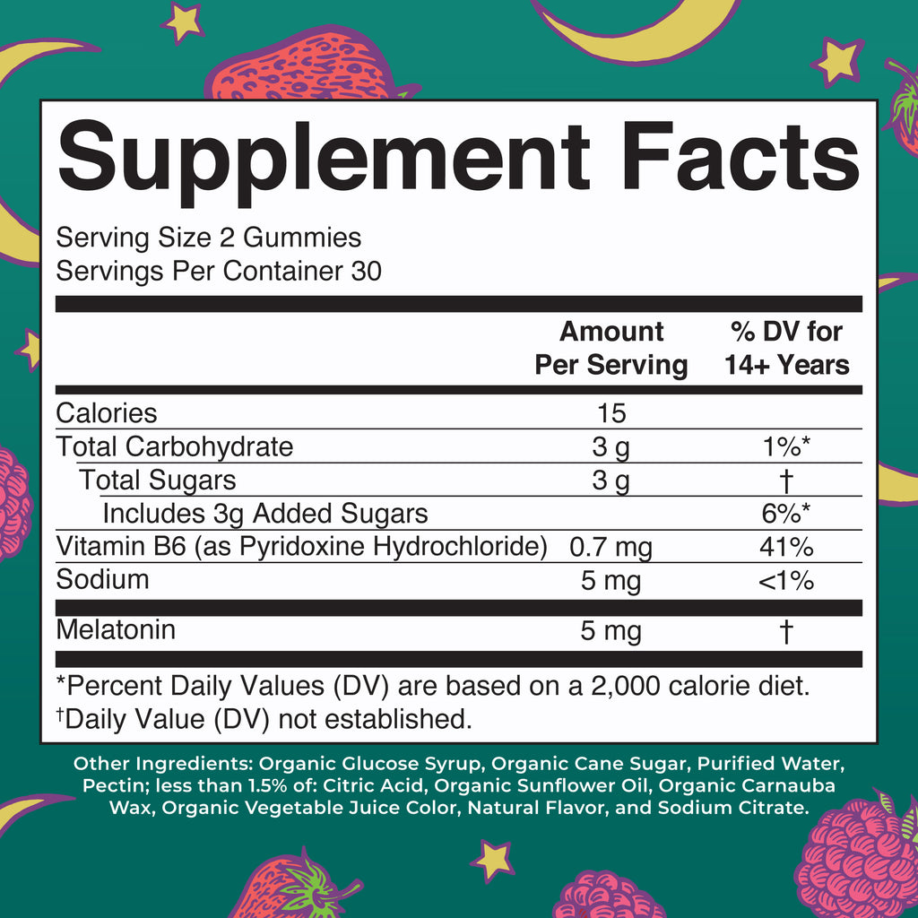 Melatonin Sleep Gummies Berries 60ct Supplement Facts