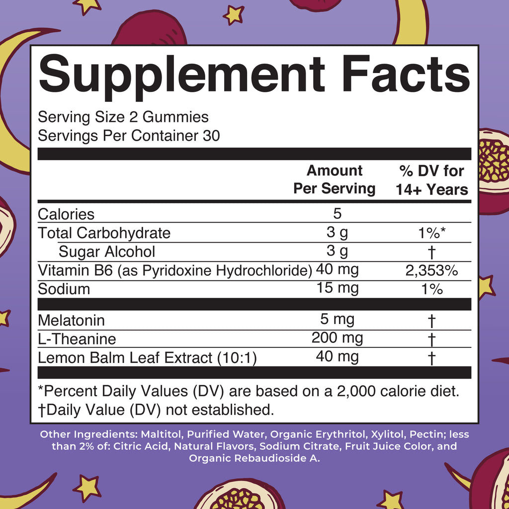Melatonin Sleep Gummies Passion Fruit Jasmine Tea 60ct Supplement Facts