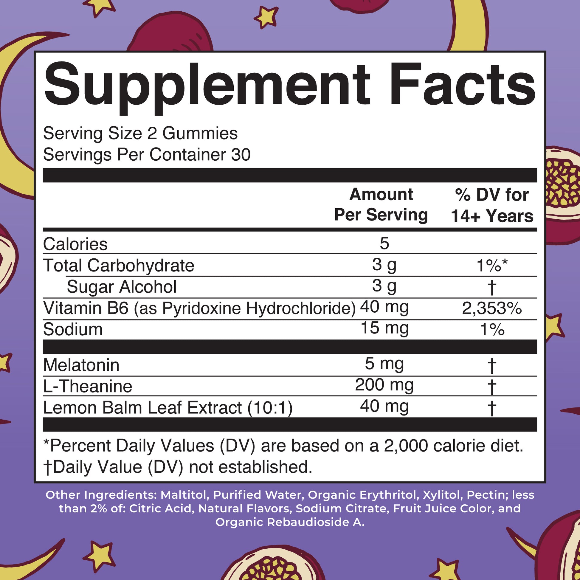 Melatonin Sleep Gummies Passion Fruit Jasmine Tea 60ct Supplement Facts