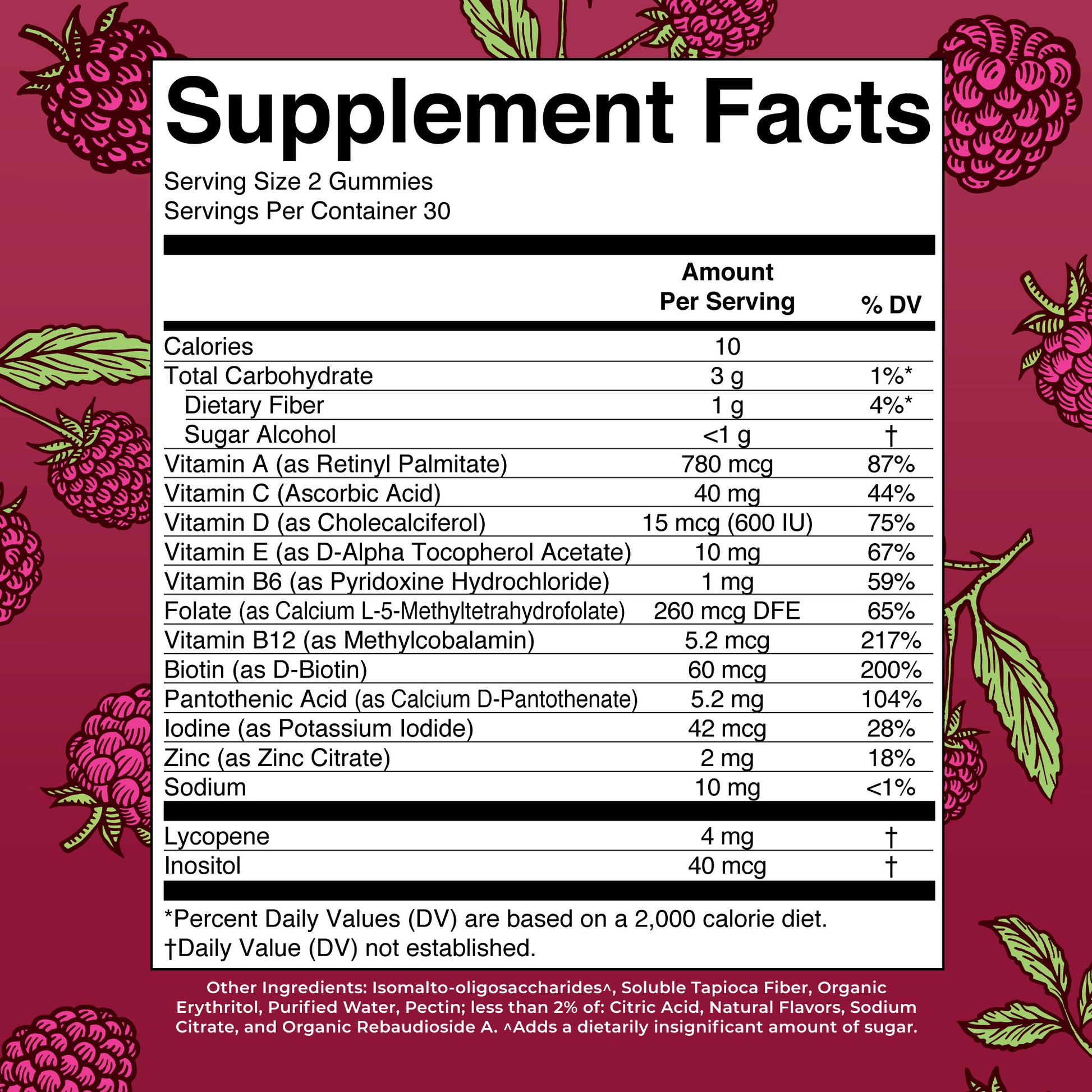 Men’s 40+ Multivitamin Gummies 60ct Supplement Facts