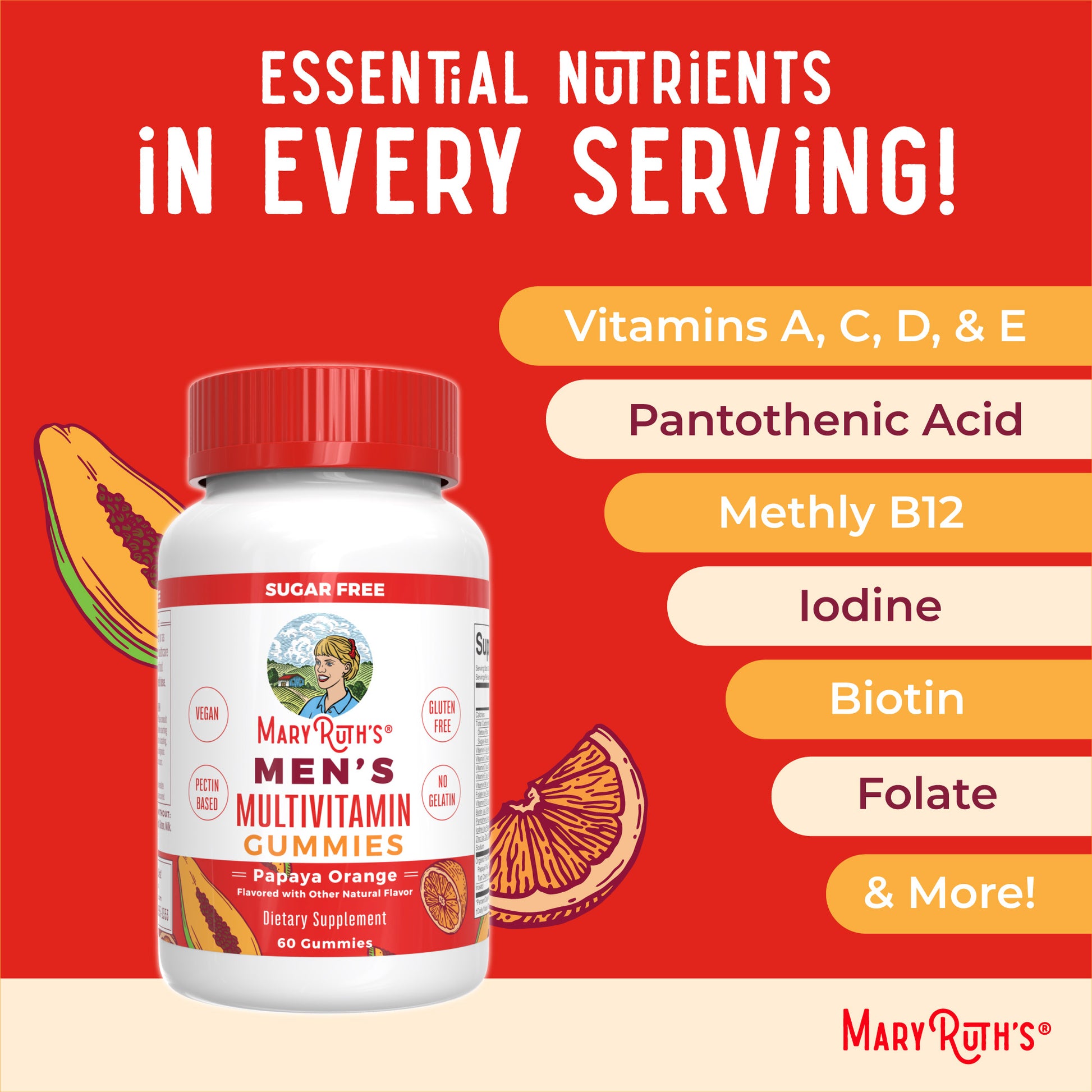 Men’s Multivitamin Gummies Papaya Orange 60ct Ingredients
