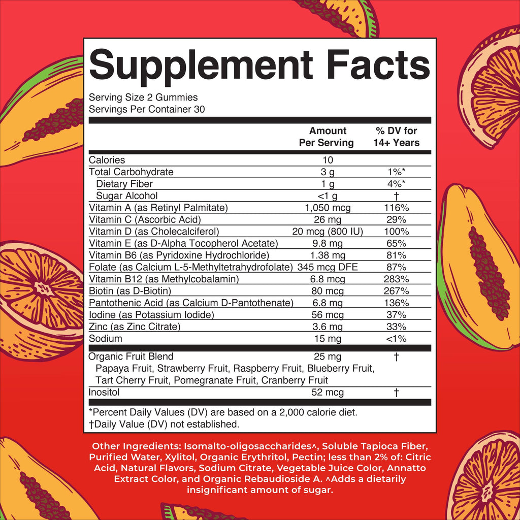 Men’s Multivitamin Gummies Papaya Orange 60ct Supplement Facts