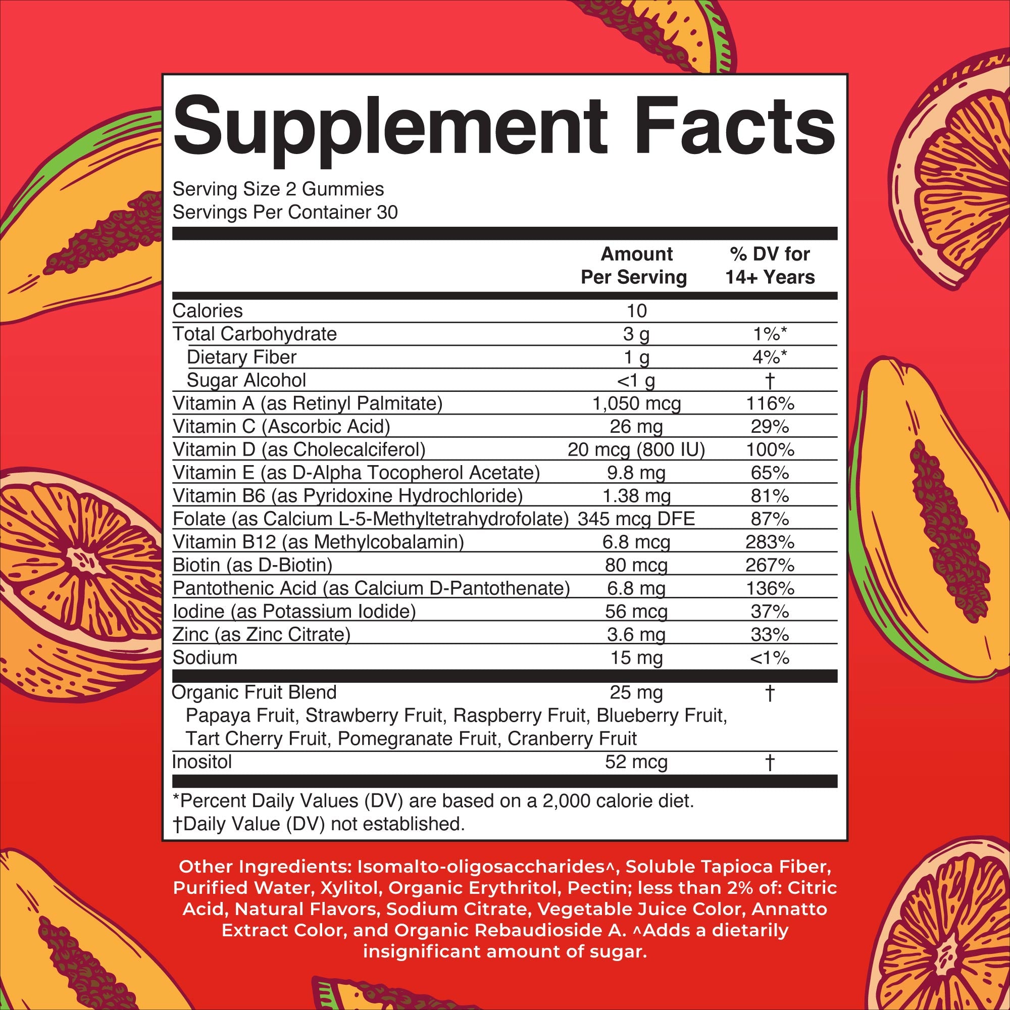 Men’s Multivitamin Gummies Papaya Orange 60ct Supplement Facts