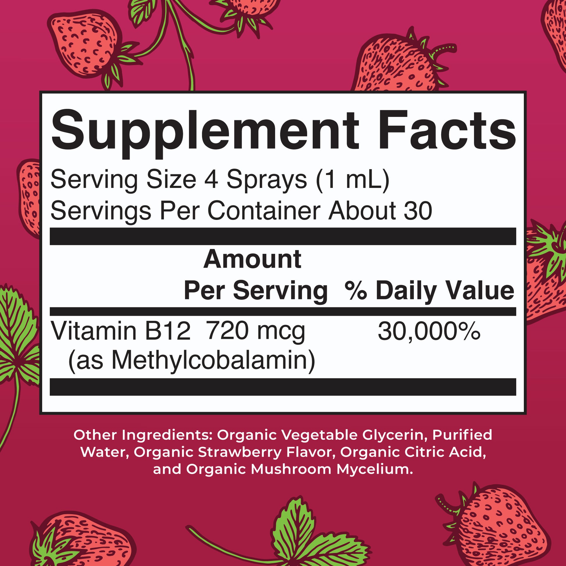 Methyl B12 Organic Spray Strawberry Supplement Facts