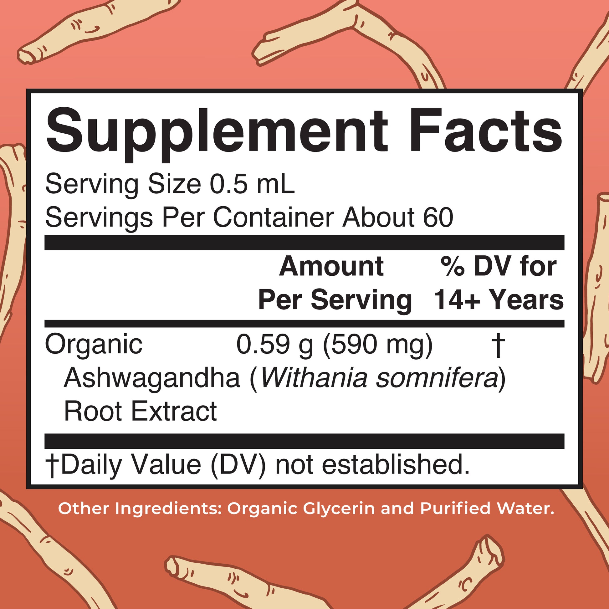 Organic Ashwagandha Root Liquid Drops Supplement Facts