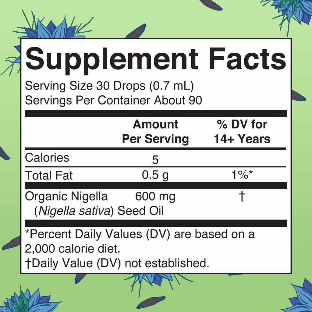 Organic Black Seed Oil Liquid Drops Supplement Facts