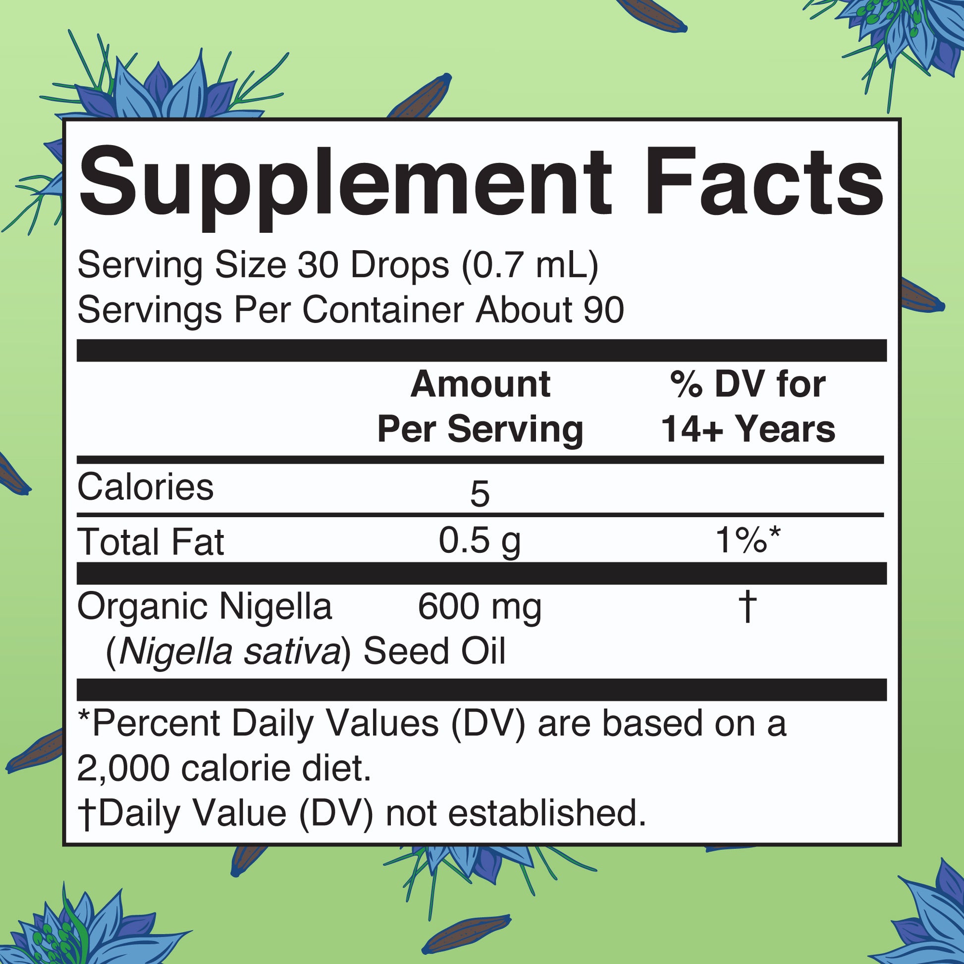 Organic Black Seed Oil Liquid Drops Supplement Facts