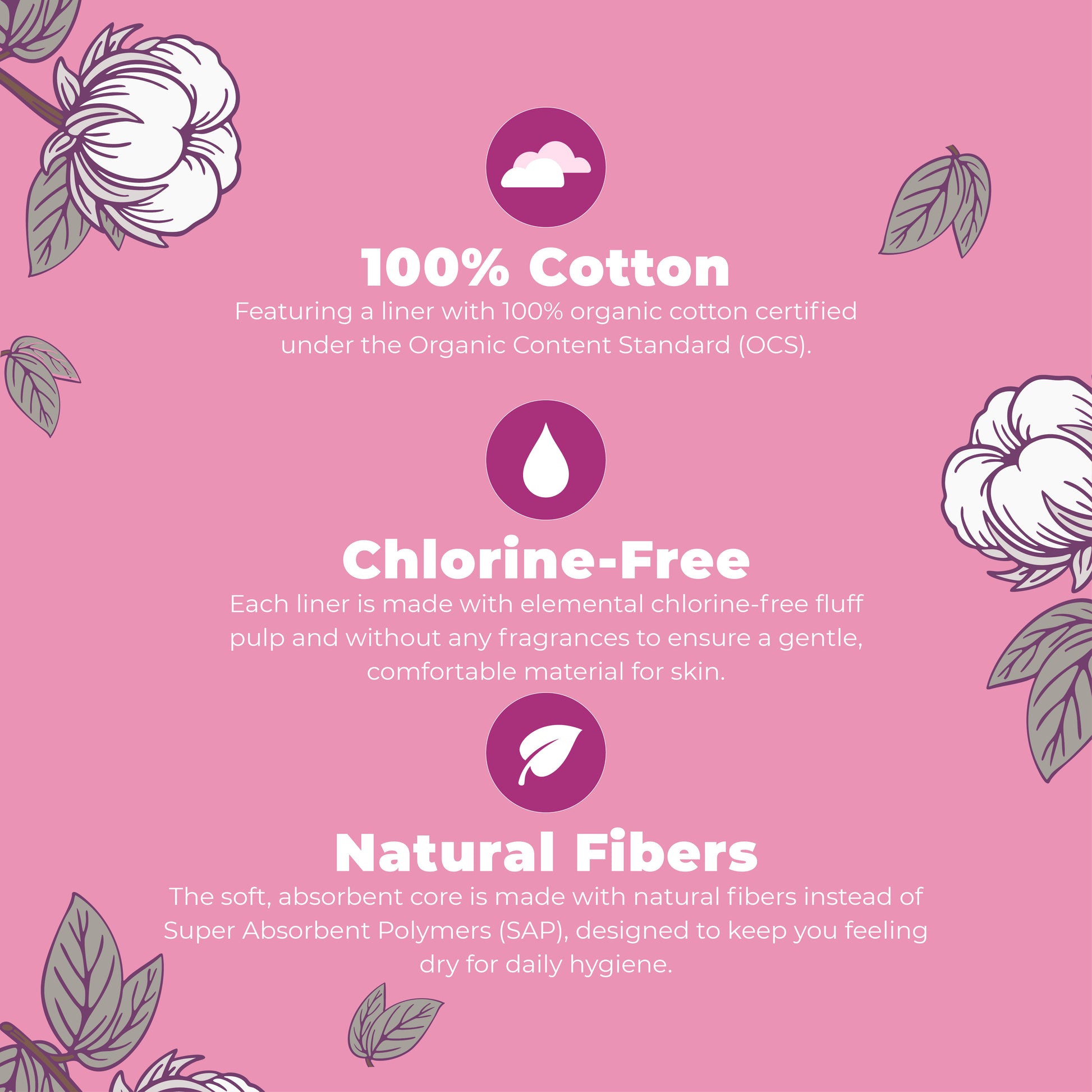 Organic Cotton Cover Liners Ultra-Light Flow 30ct Benefits Callouts