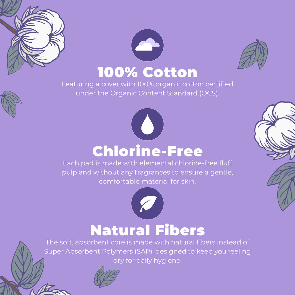 Organic Cotton Cover Pads Large Heavy Flow 20ct Benefits