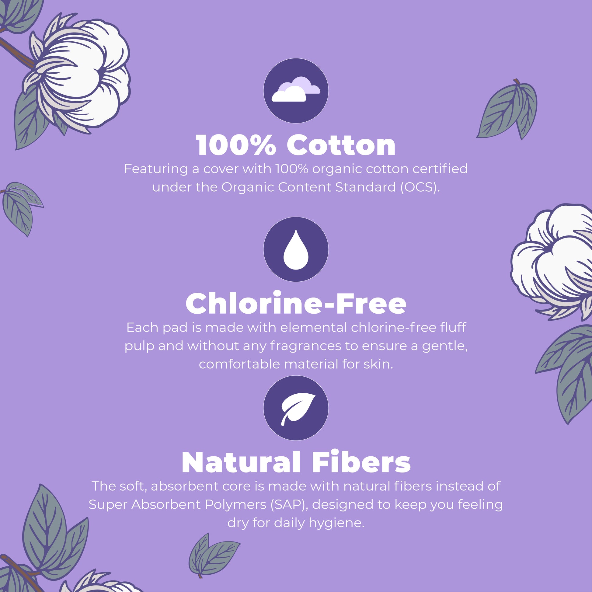 Organic Cotton Cover Pads Large Heavy Flow 20ct Benefits