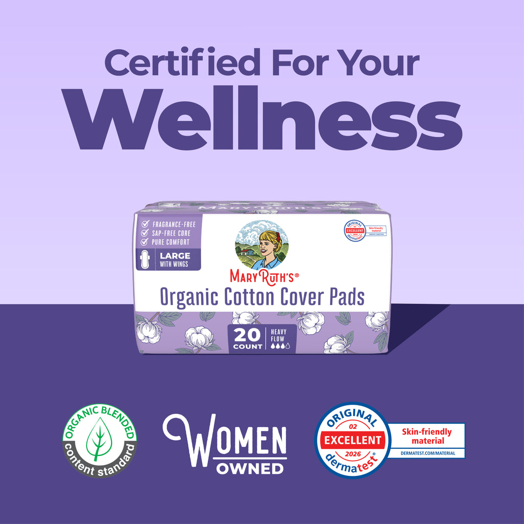 Organic Cotton Cover Pads Large Heavy Flow 20ct Certified For Your Wellness