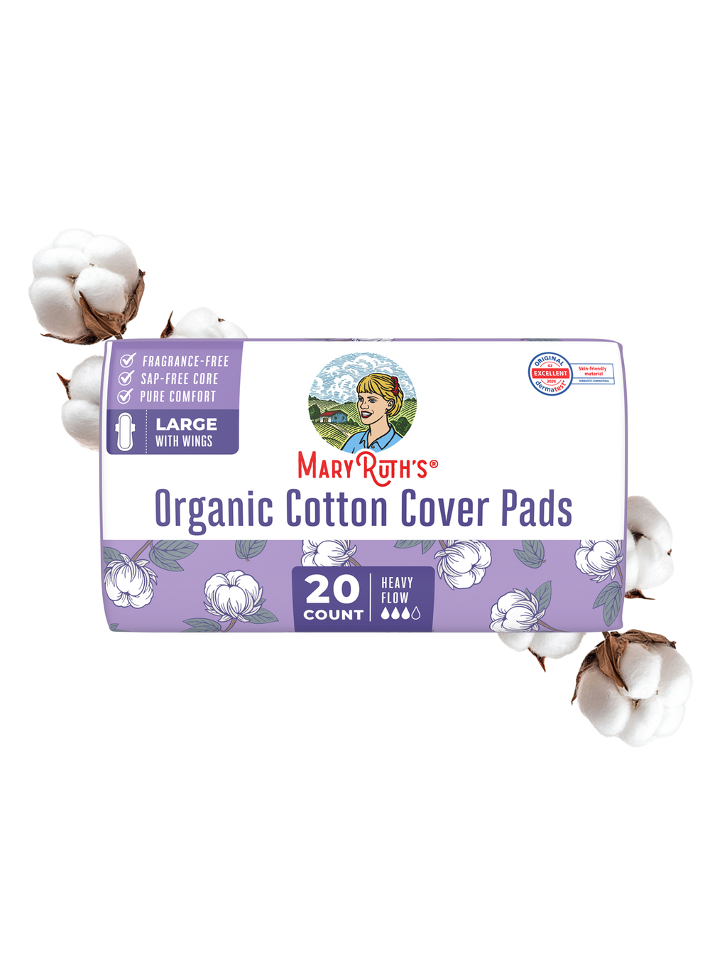 Organic Cotton Cover Pads Large Heavy Flow 20ct Large With Wings 2