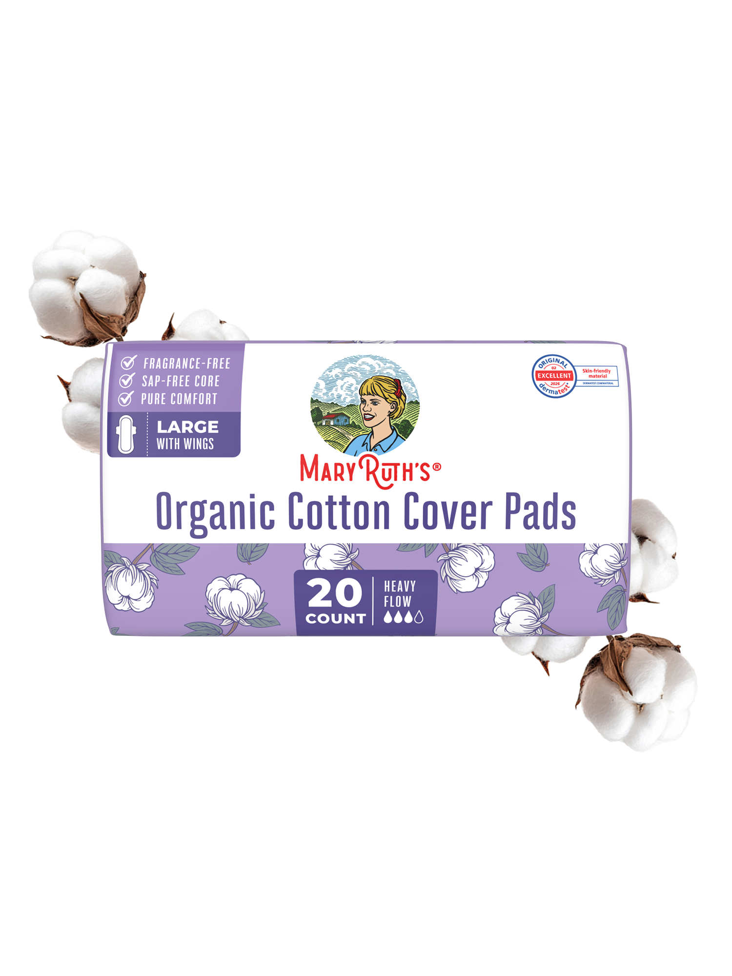 Organic Cotton Cover Pads Large Heavy Flow 20ct Large With Wings 2