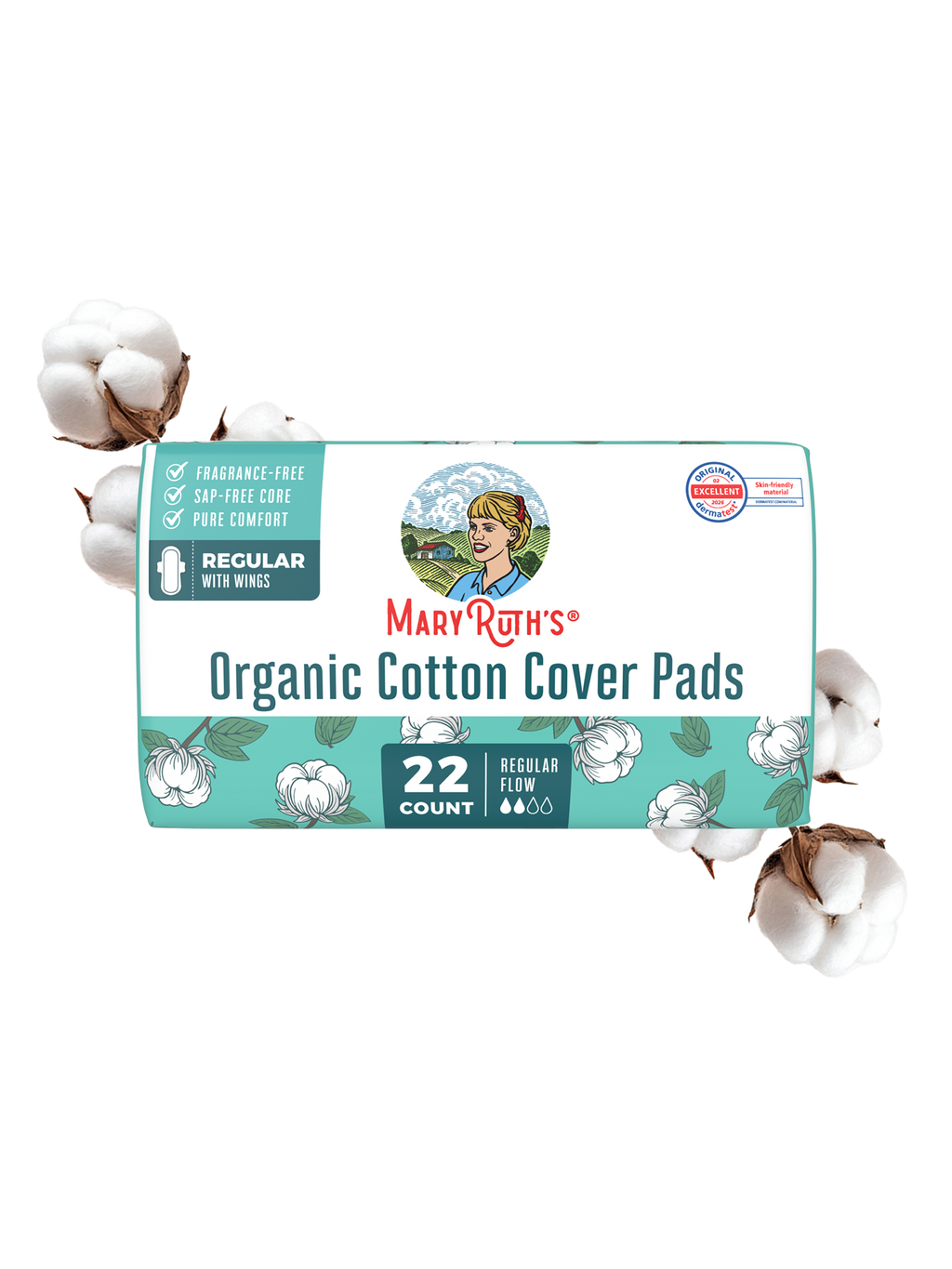 Organic Cotton Cover Pads Regular Flow 22ct Regular With Wings