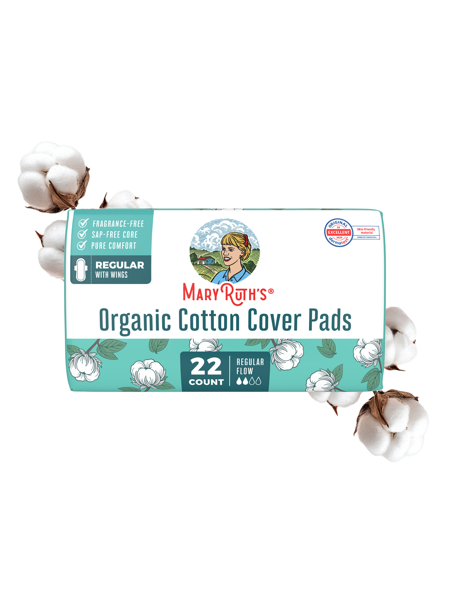 Organic Cotton Cover Pads Regular Flow 22ct Regular With Wings