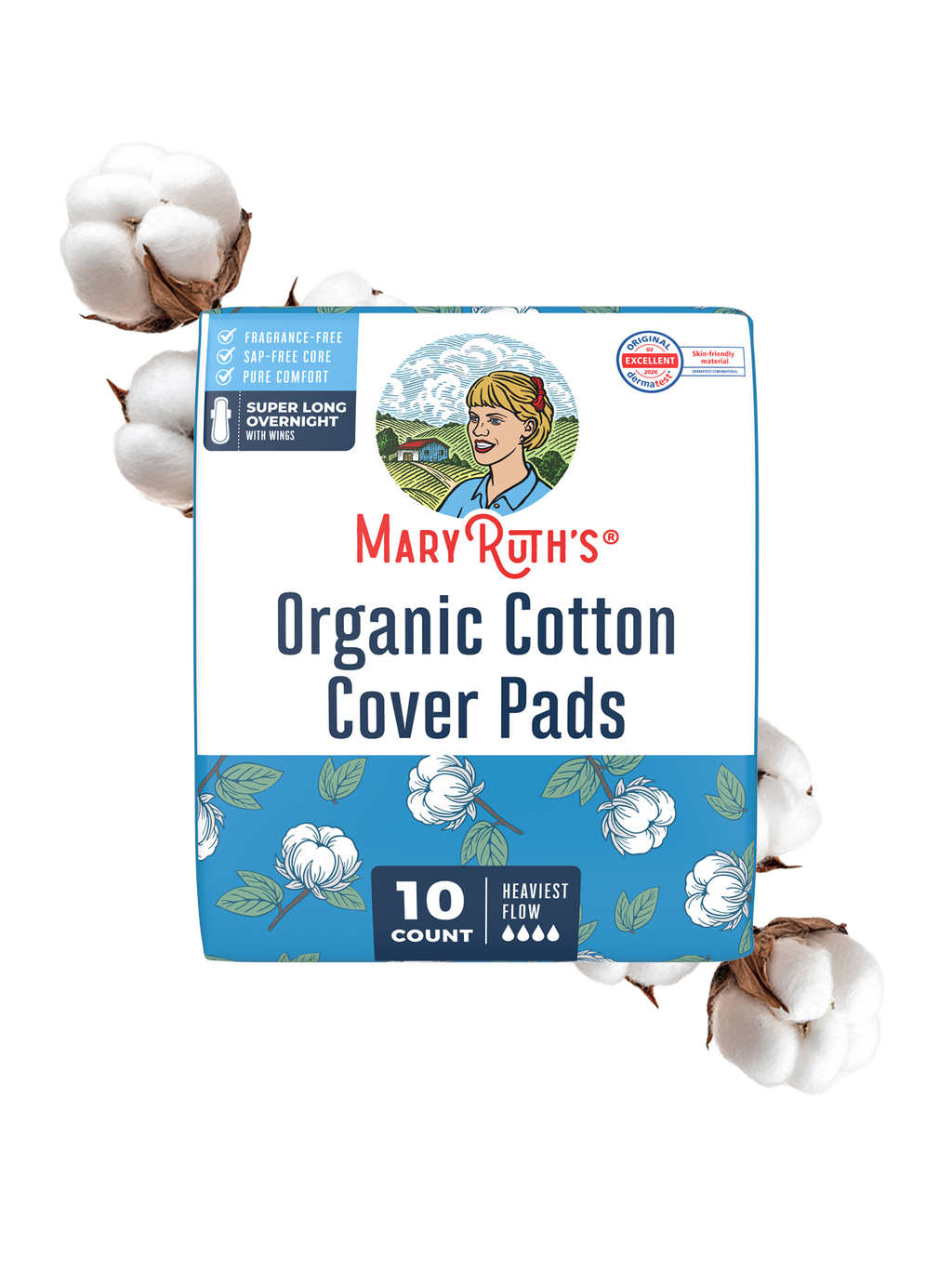 Organic Cotton Cover Pads Super Long Overnight Overnight Heaviest Flow 10ct