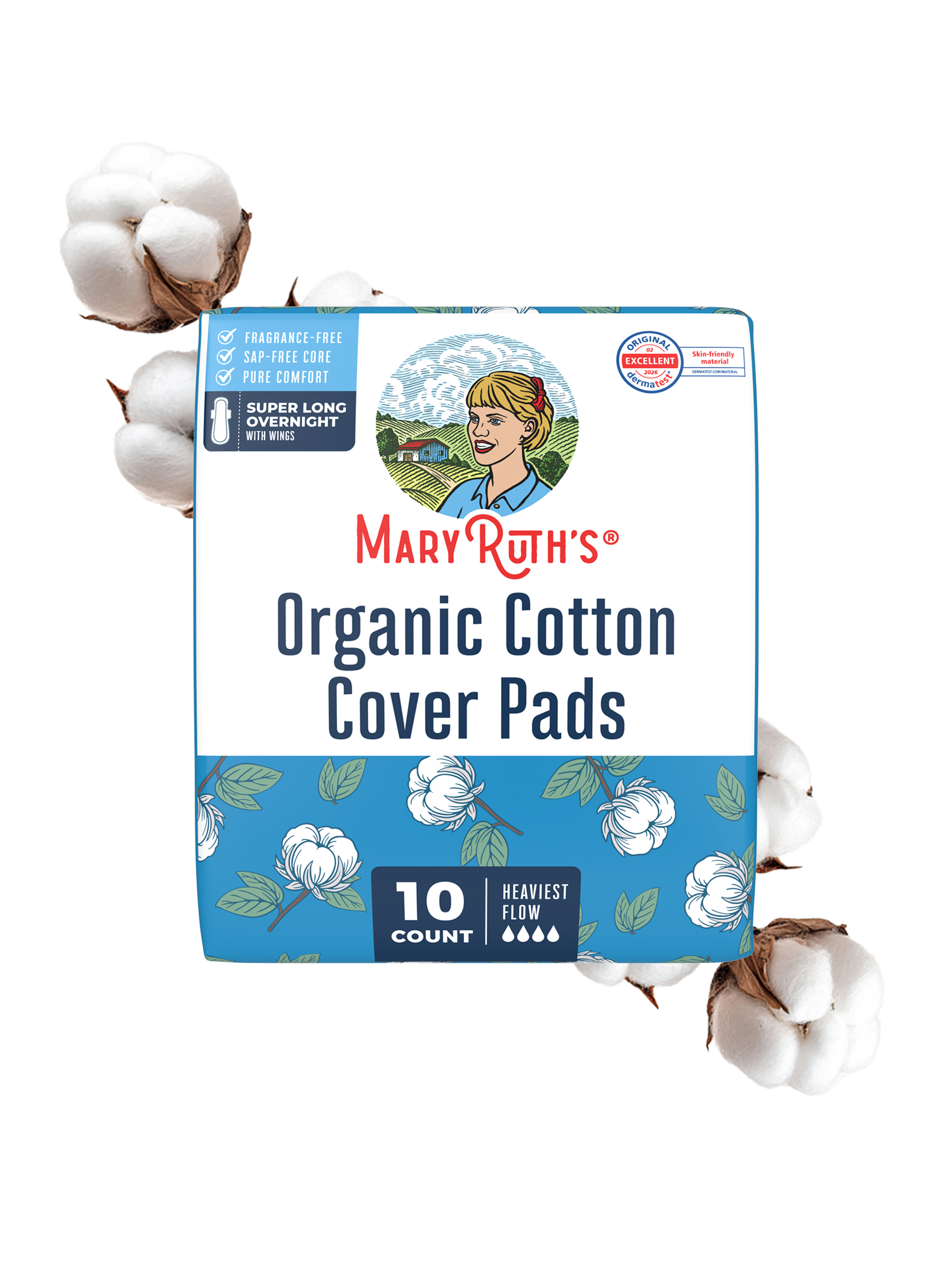 Organic Cotton Cover Pads Super Long Overnight Overnight Heaviest Flow 10ct