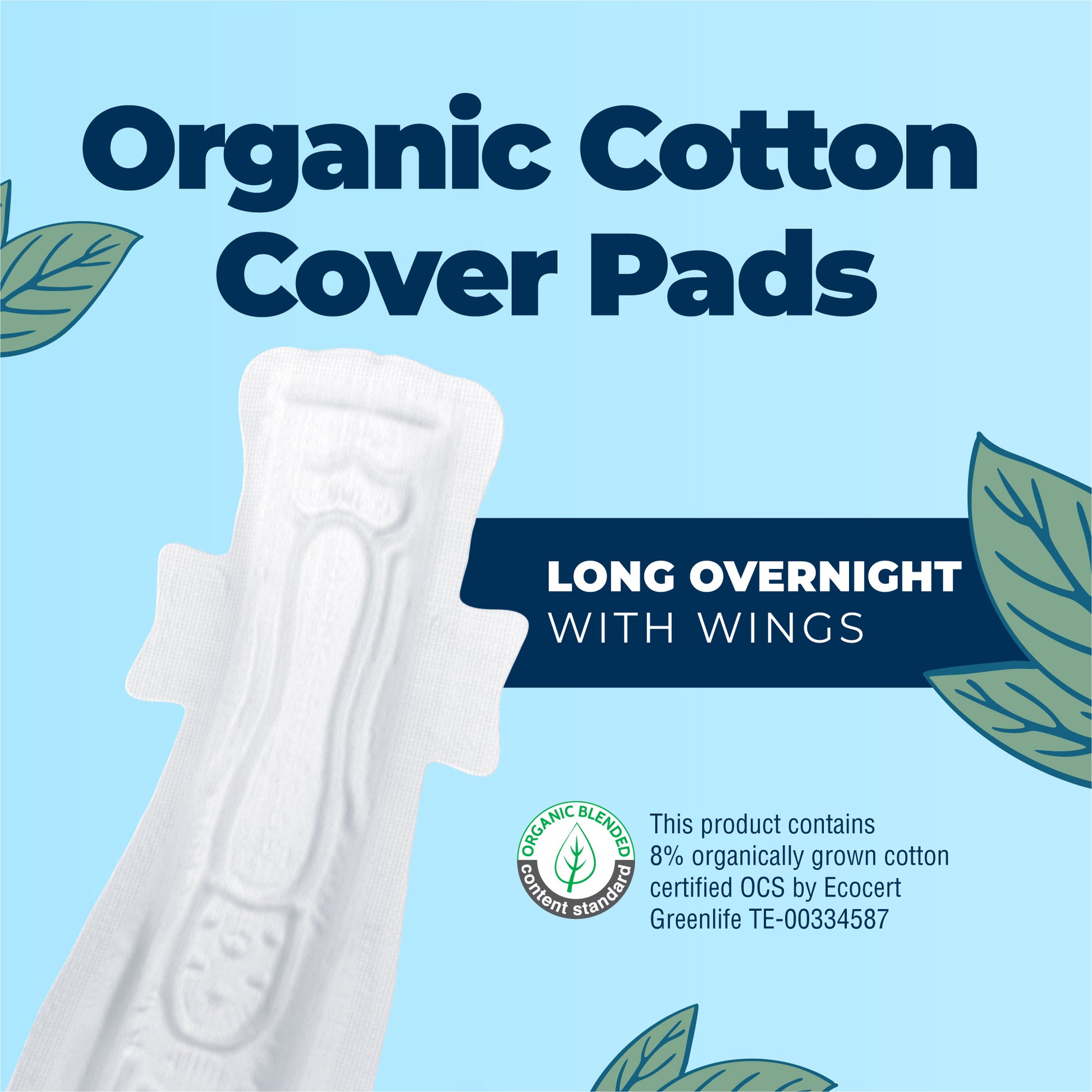 Organic Cotton Cover Pads Super Long Overnight Overnight Heaviest Flow 10ct With Wings