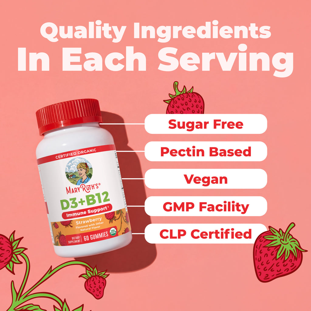 Organic D3 B12 Gummies Strawberry 60ct Ingredients