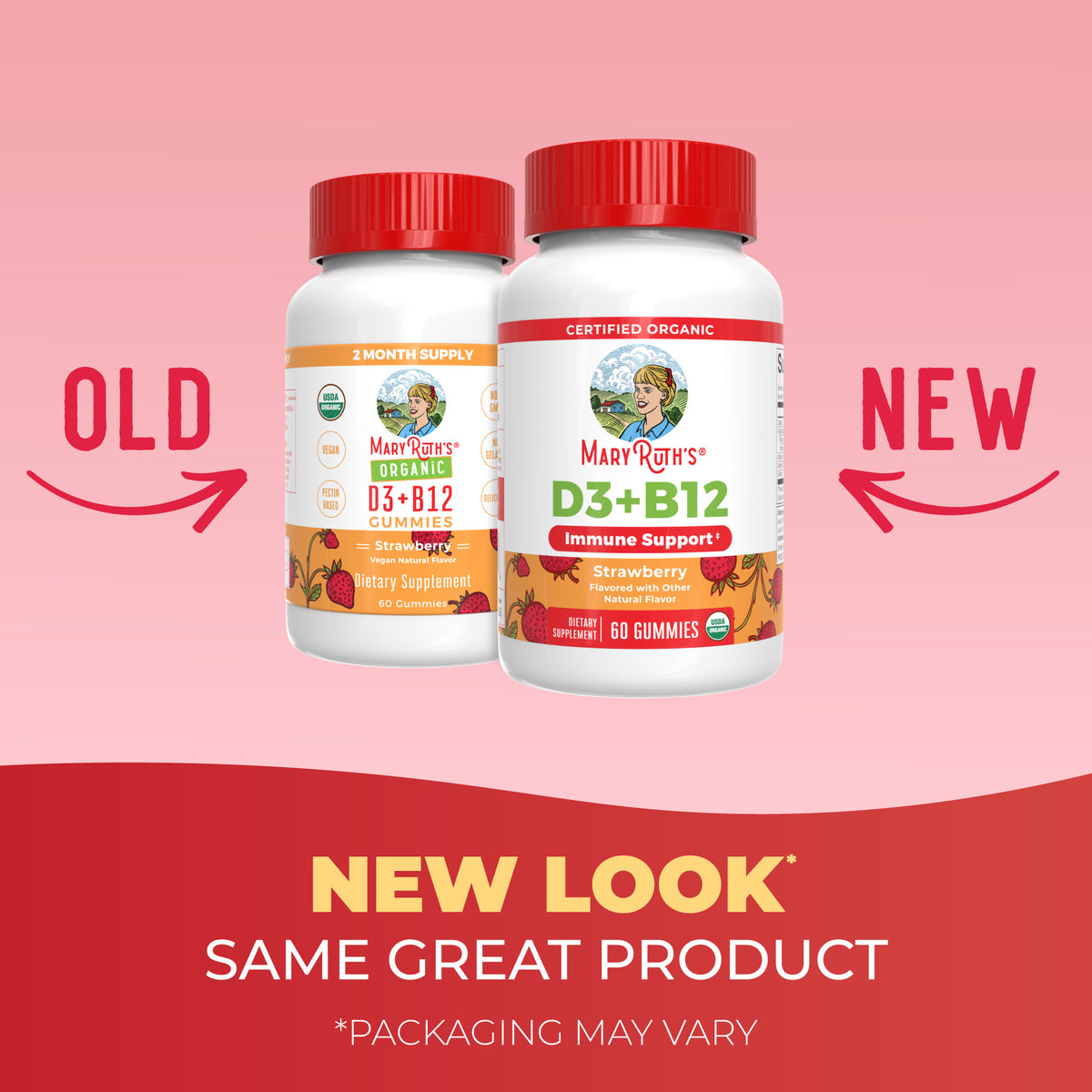 Organic D3 B12 Gummies Strawberry 60ct New Look