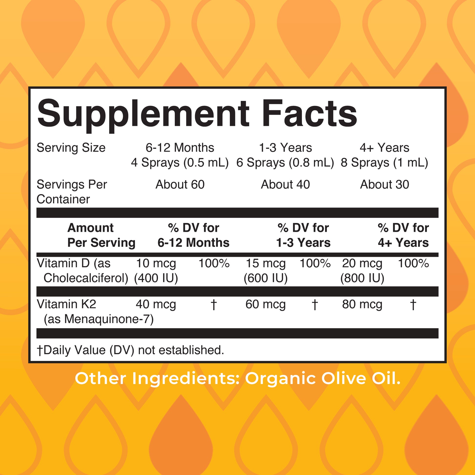Organic D3 + K2 Spray Supplement Facts