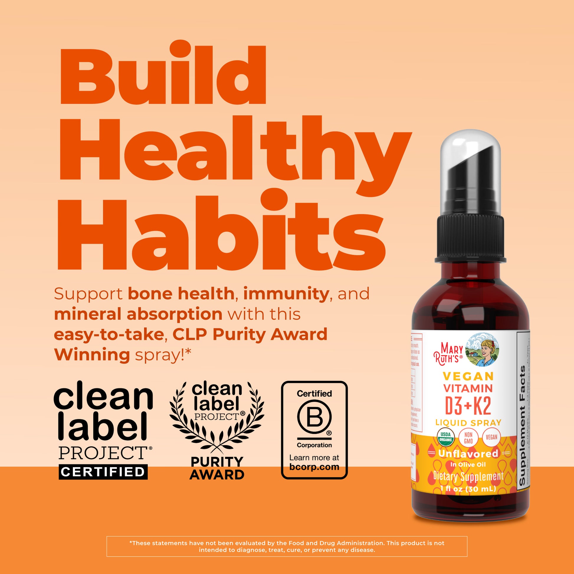 Organic D3 K2 Spray Unflavored 1oz Build Healthy Habits