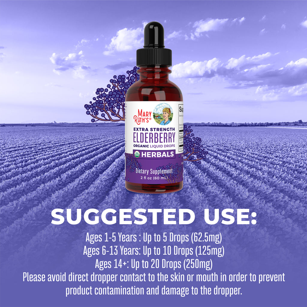 Organic Elderberry Extra Strength Liquid Drops Suggested Use