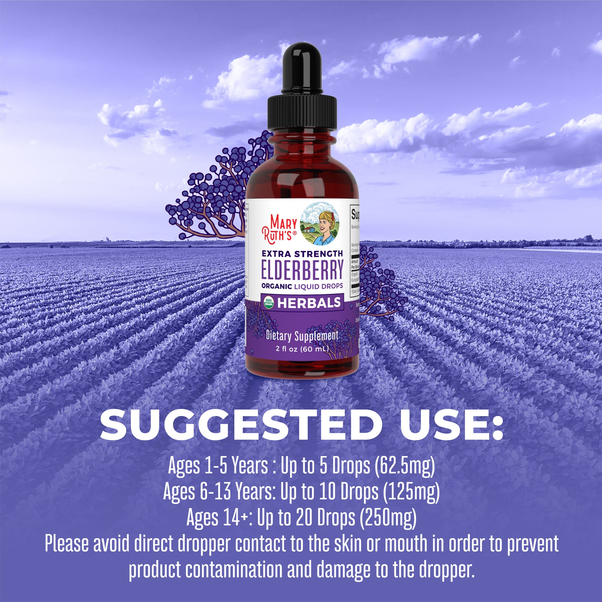 Organic Elderberry Extra Strength Liquid Drops Suggested Use