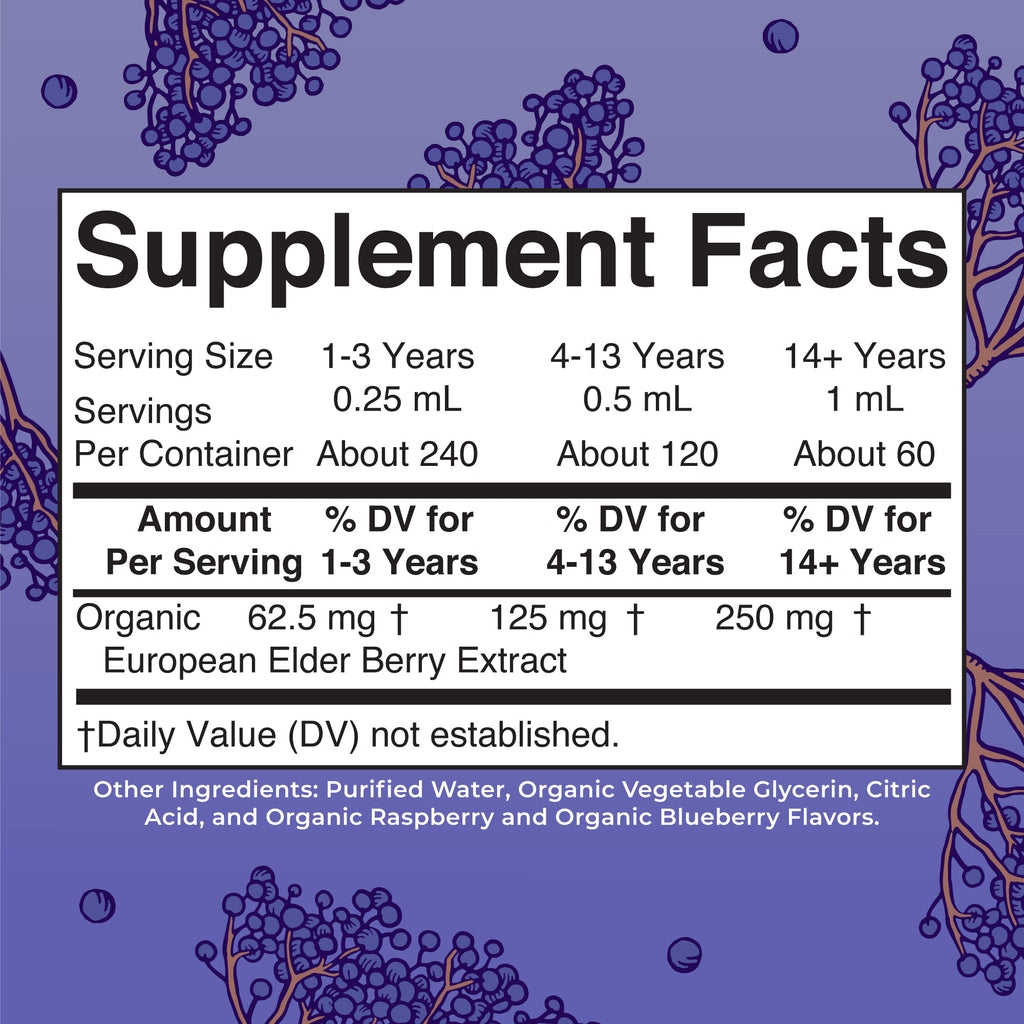 Organic Elderberry Extra Strength Liquid Drops Supplement Facts