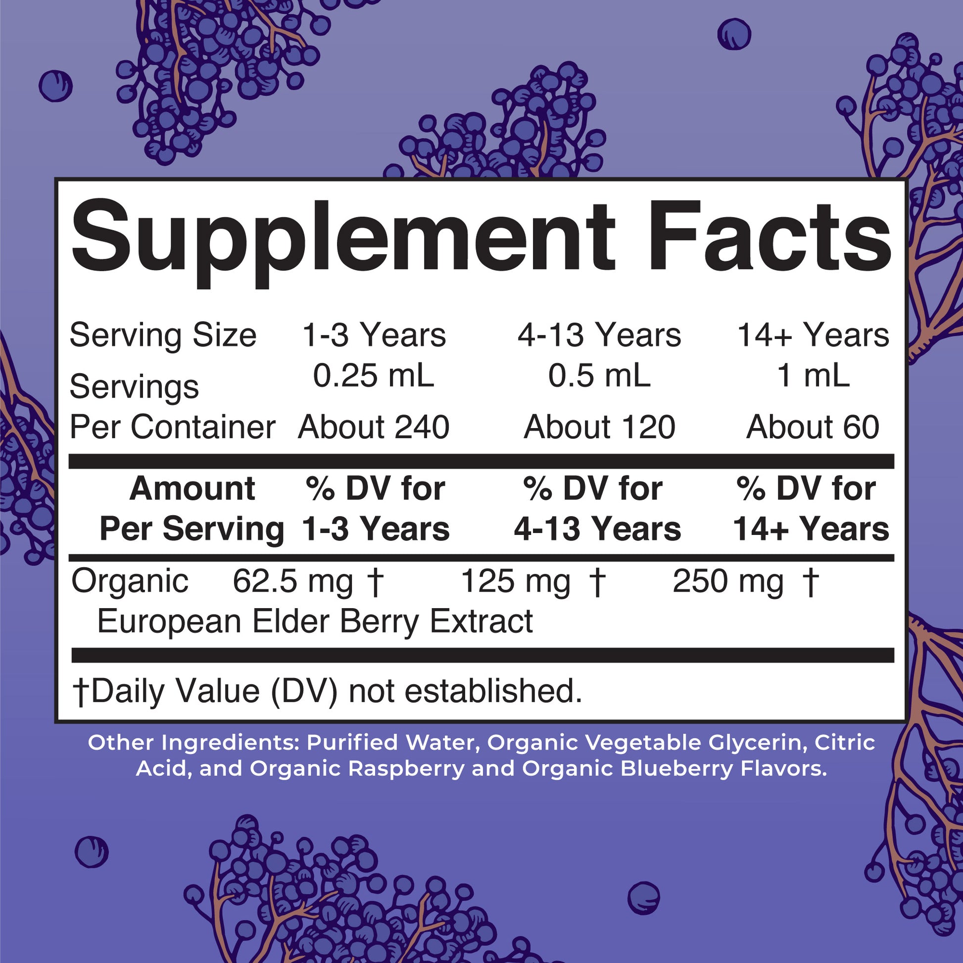 Organic Elderberry Extra Strength Liquid Drops Supplement Facts