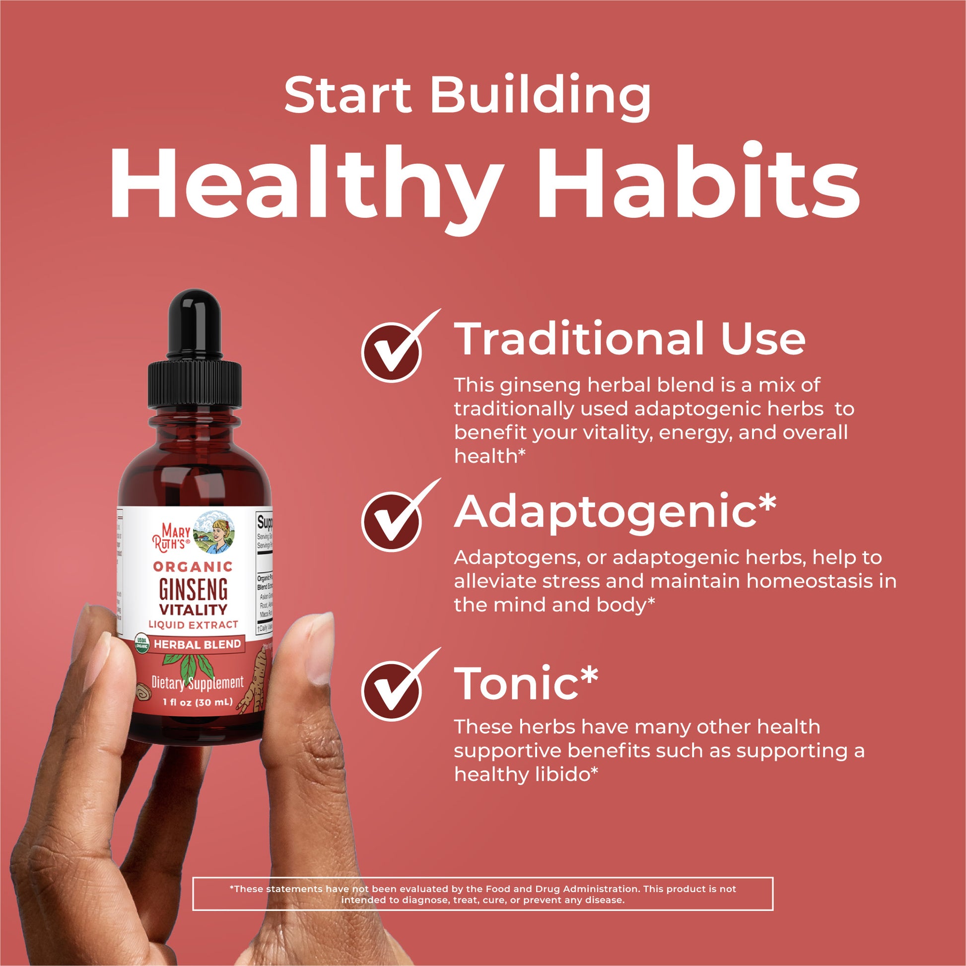 Organic Ginseng Vitality Herbal Blend Liquid Drops Healthy Habits