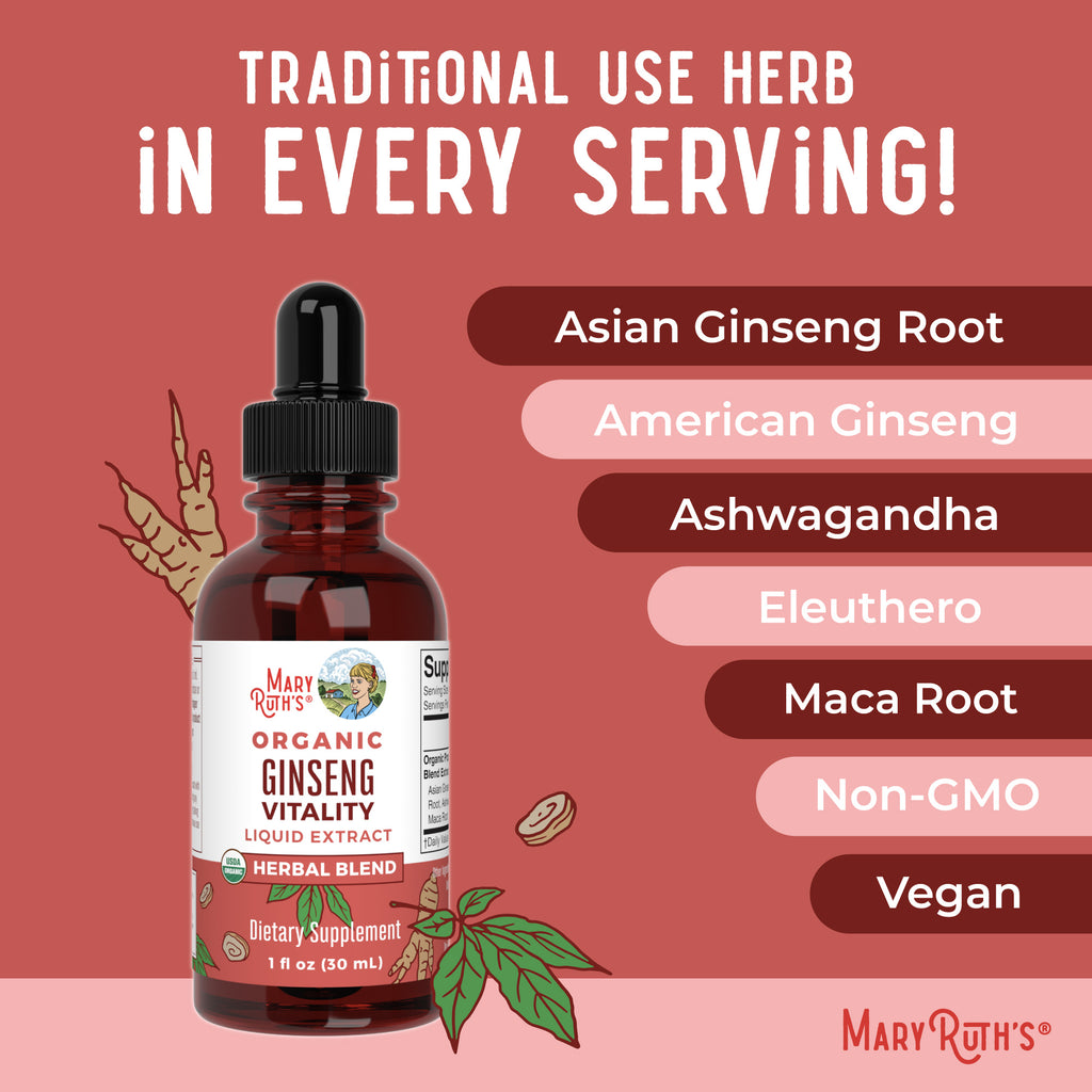 Organic Ginseng Vitality Herbal Blend Liquid Drops Ingredients