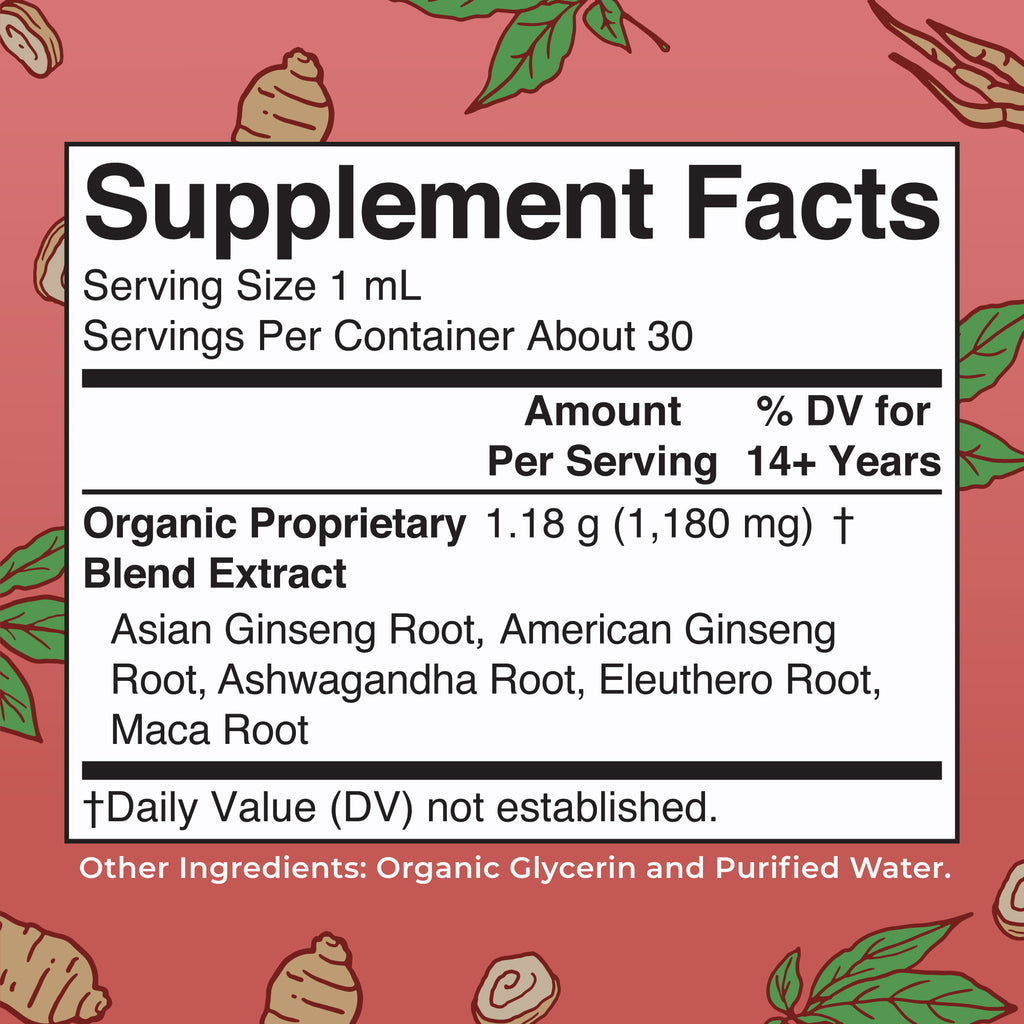 Organic Ginseng Vitality Herbal Blend Liquid Drops Supplement Facts