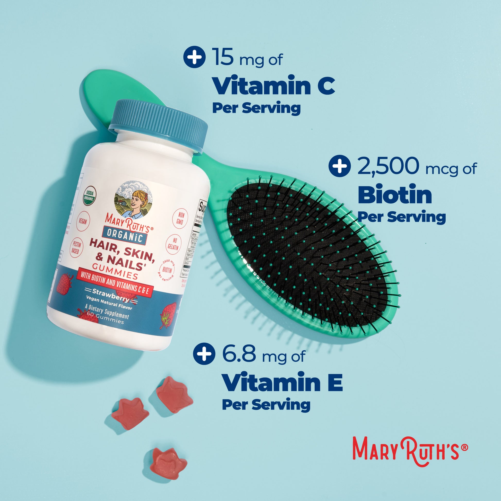 Organic Hair Skin Nails Gummies Strawberry 60ct Benefits
