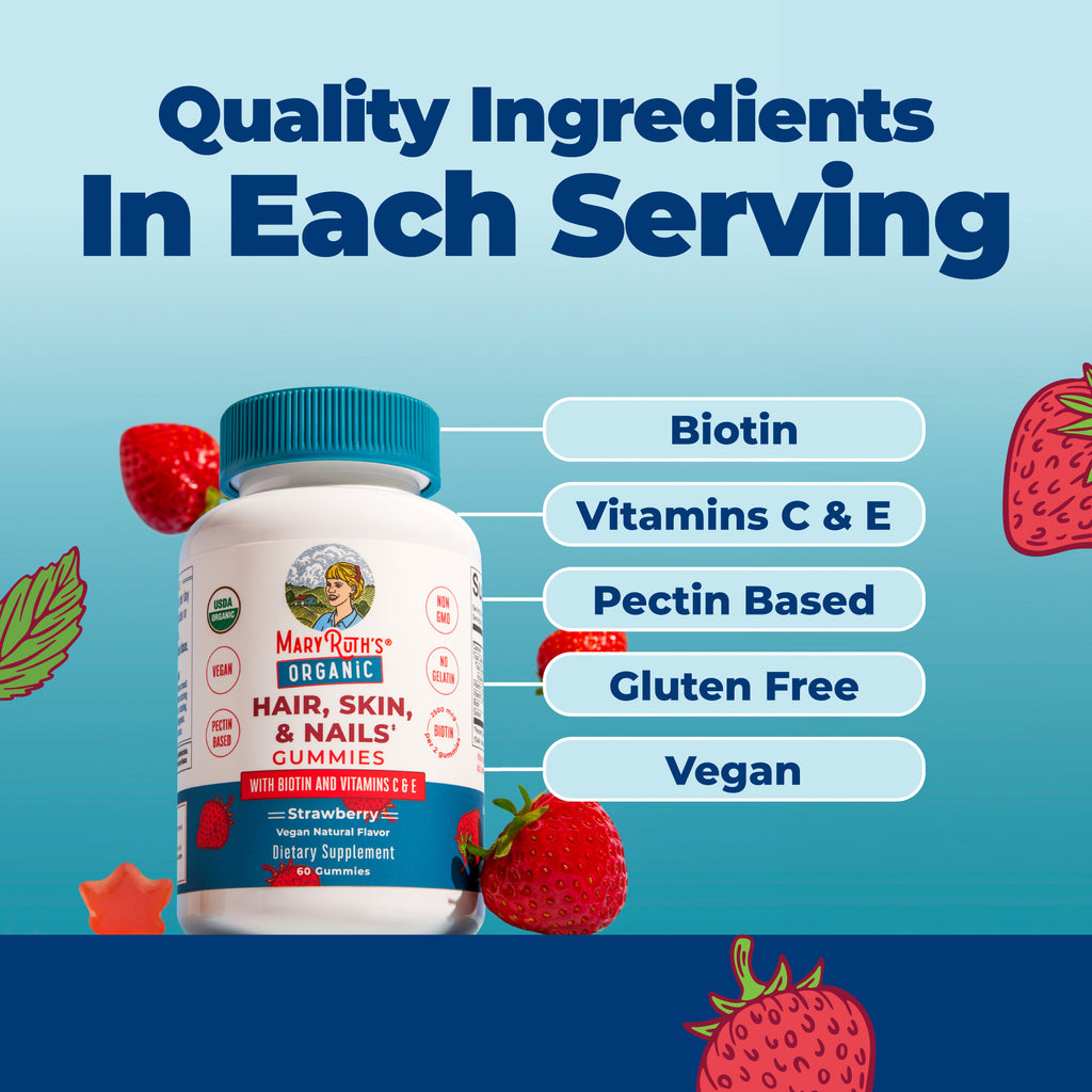 Organic Hair Skin Nails Gummies Strawberry 60ct Ingredients