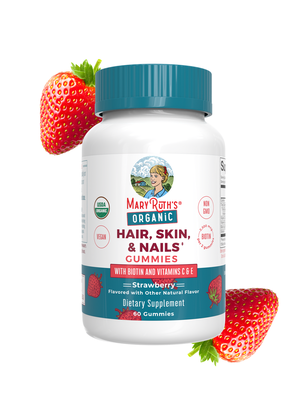 Organic Hair Skin Nails Gummies Strawberry 60ct