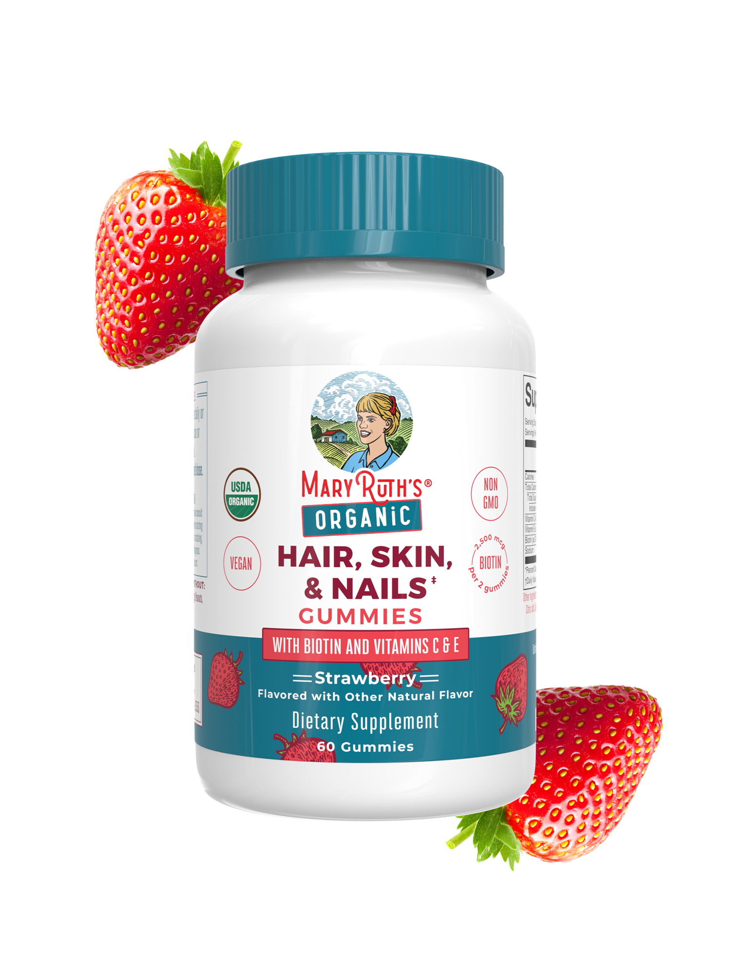 Organic Hair Skin Nails Gummies Strawberry 60ct