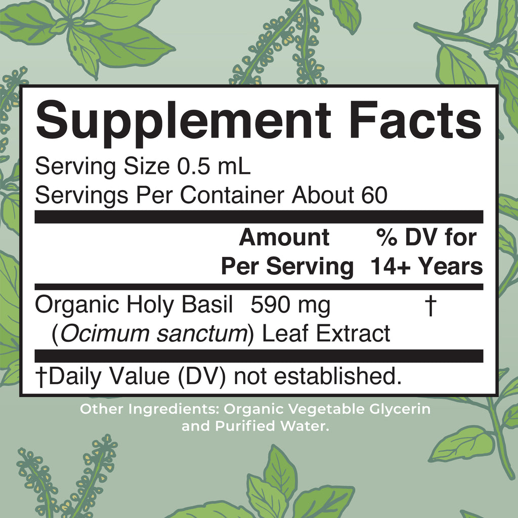 Organic Holy Basil Leaf Liquid Drops Supplement Facts