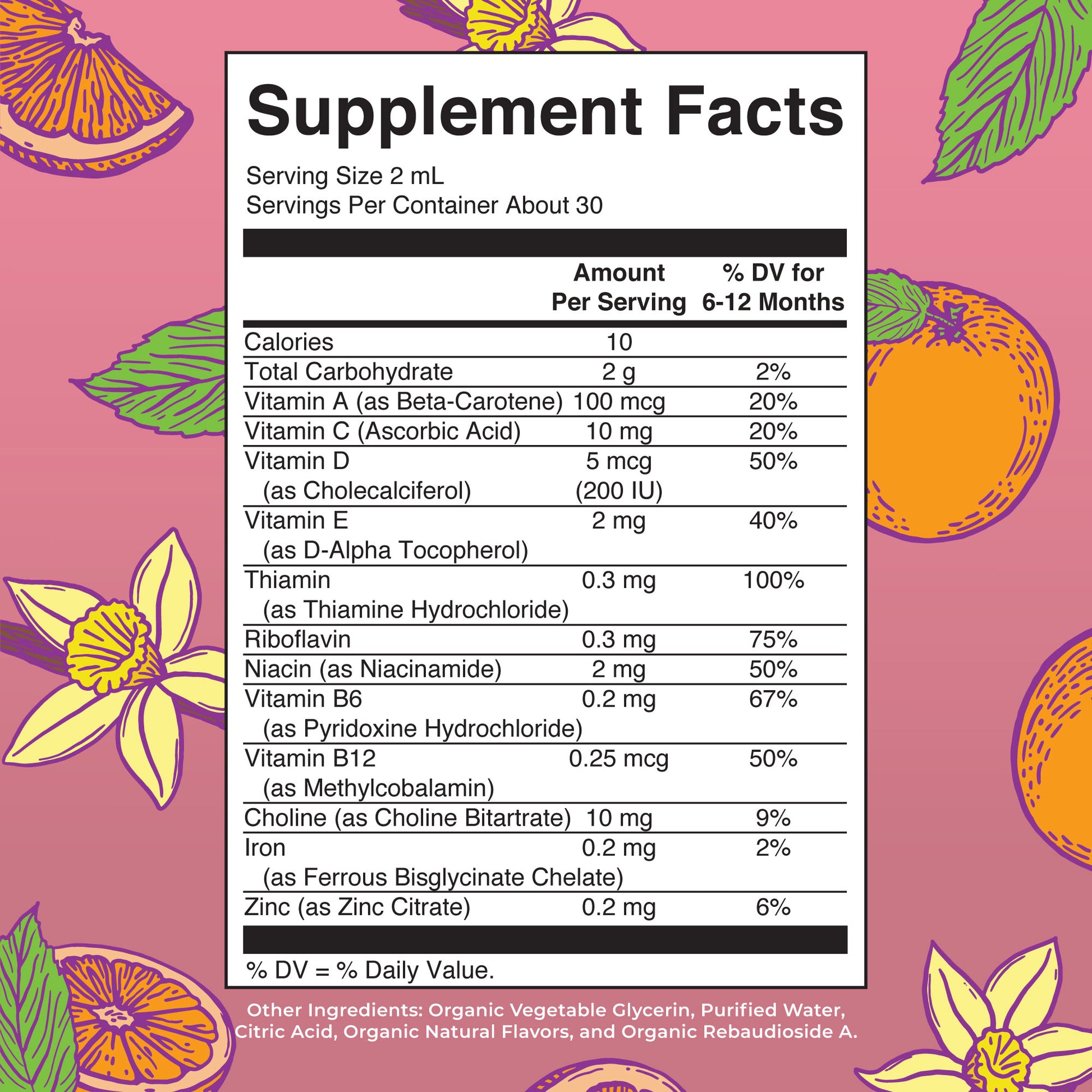 Organic Infant Multivitamin with Iron Liquid Drops Supplement Facts