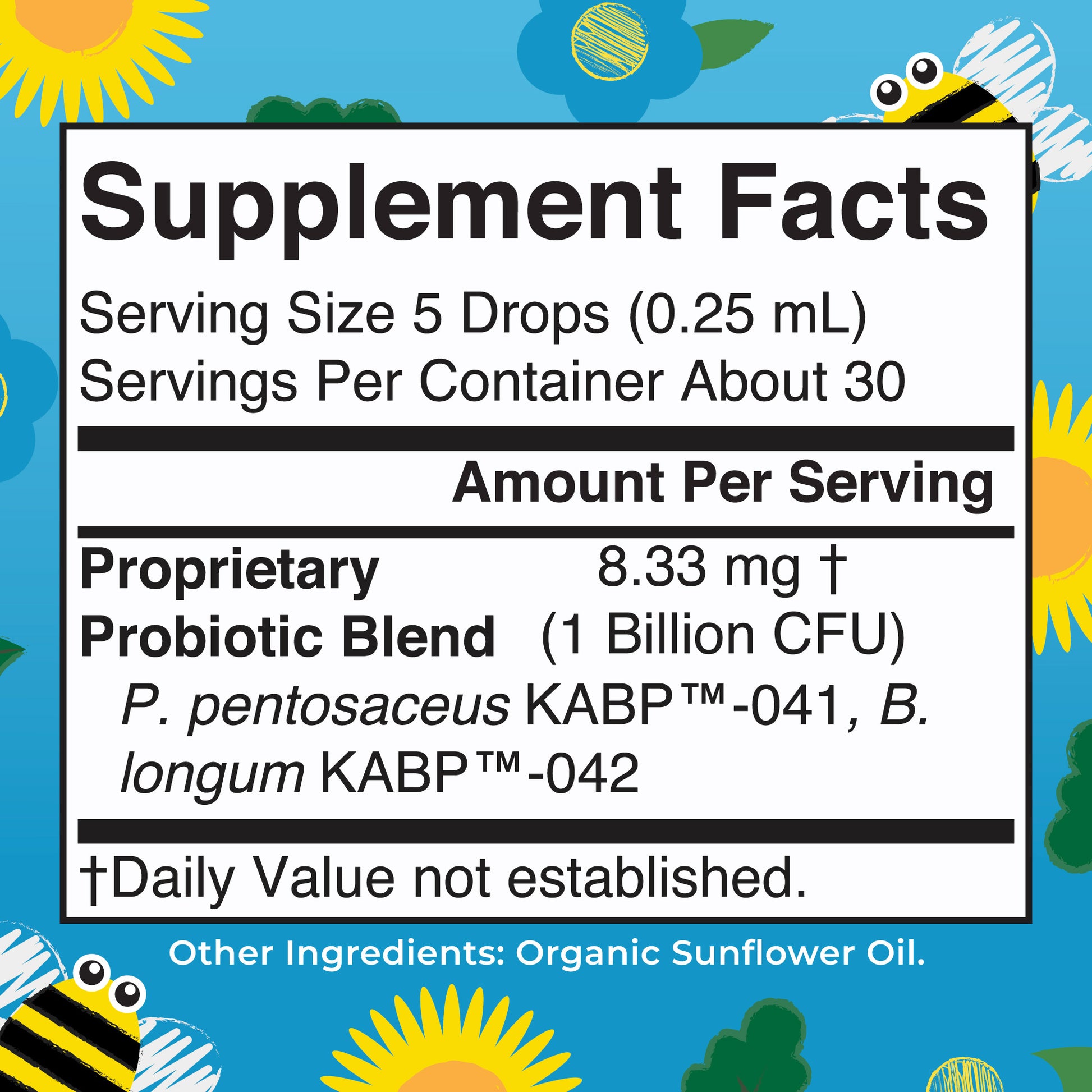 Organic Infant Precision Probiotic Colic Liquid Drops Supplement Facts