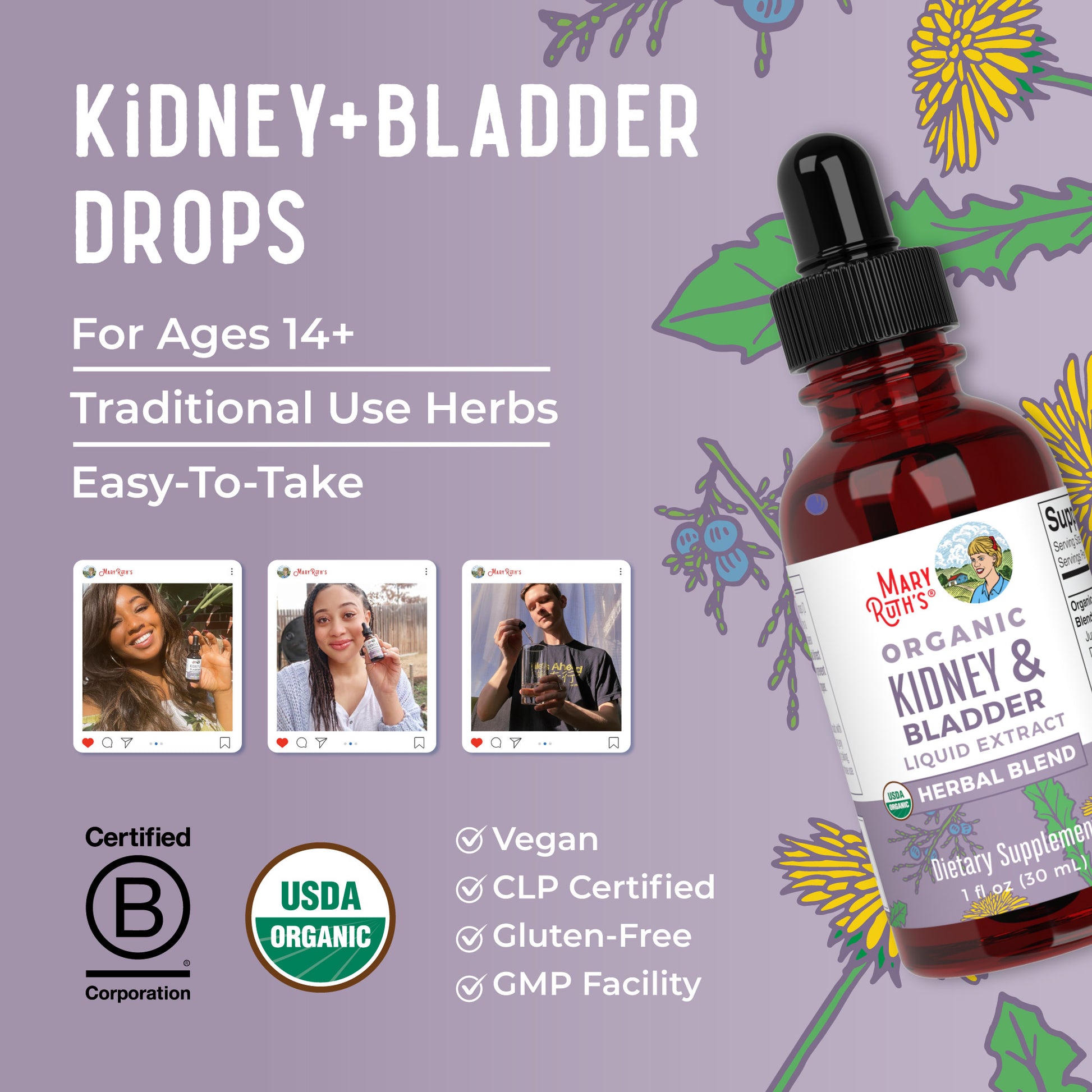 Organic Kidney & Bladder Herbal Blend Liquid Drops 8