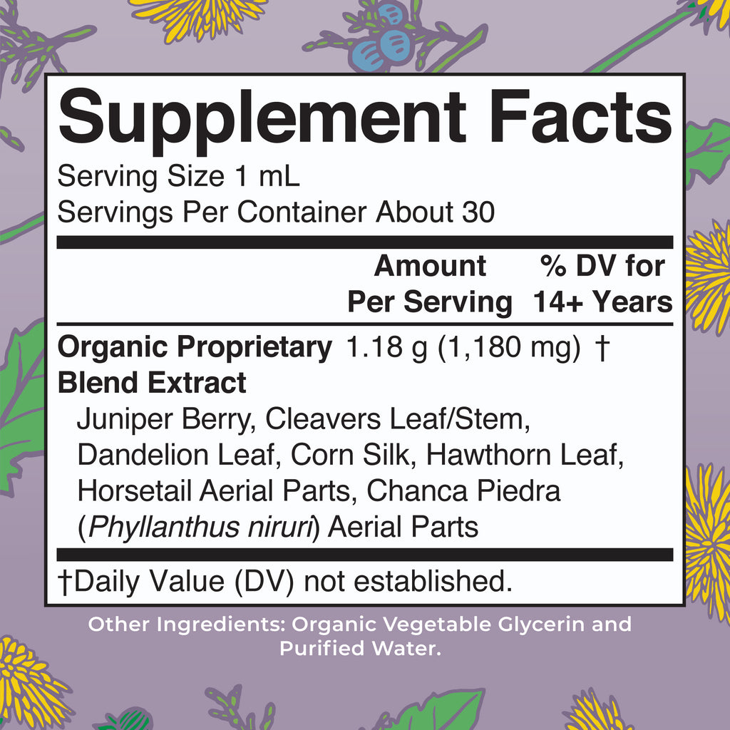 Organic Kidney & Bladder Herbal Blend Liquid Drops Supplement Facts