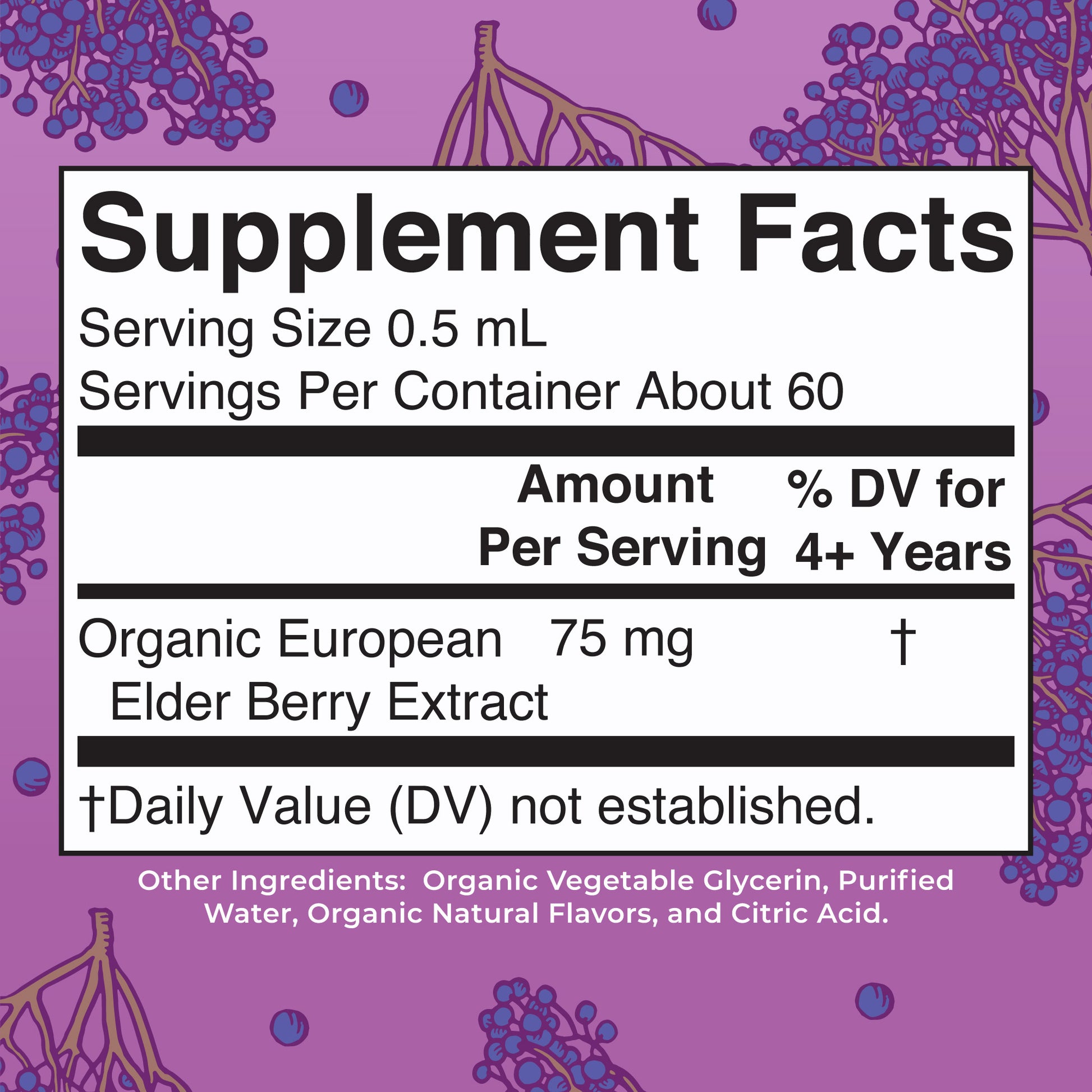 Organic Kids Elderberry Liquid Drops Supplement Facts