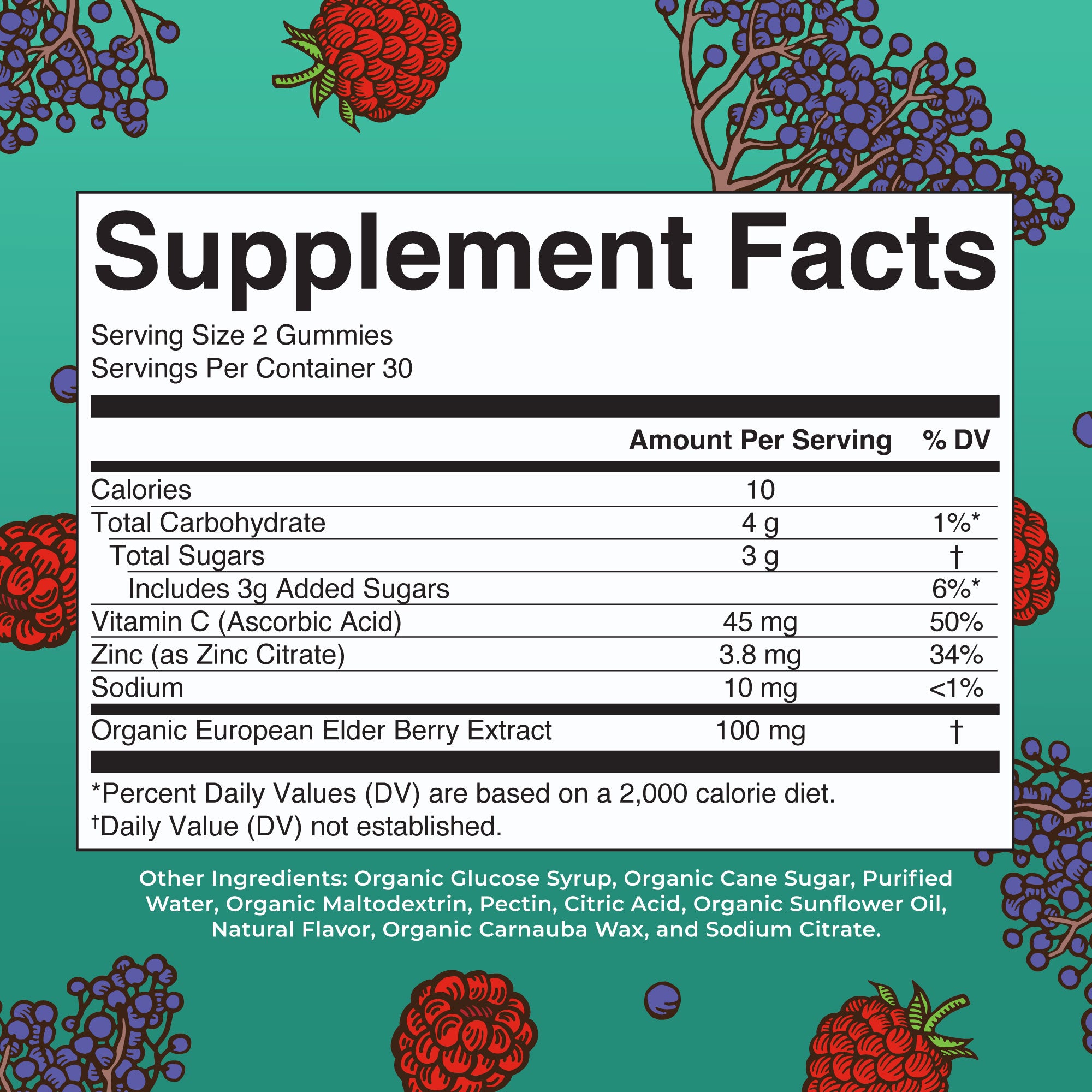 Organic Kids Immunity Gummies Supplement Facts