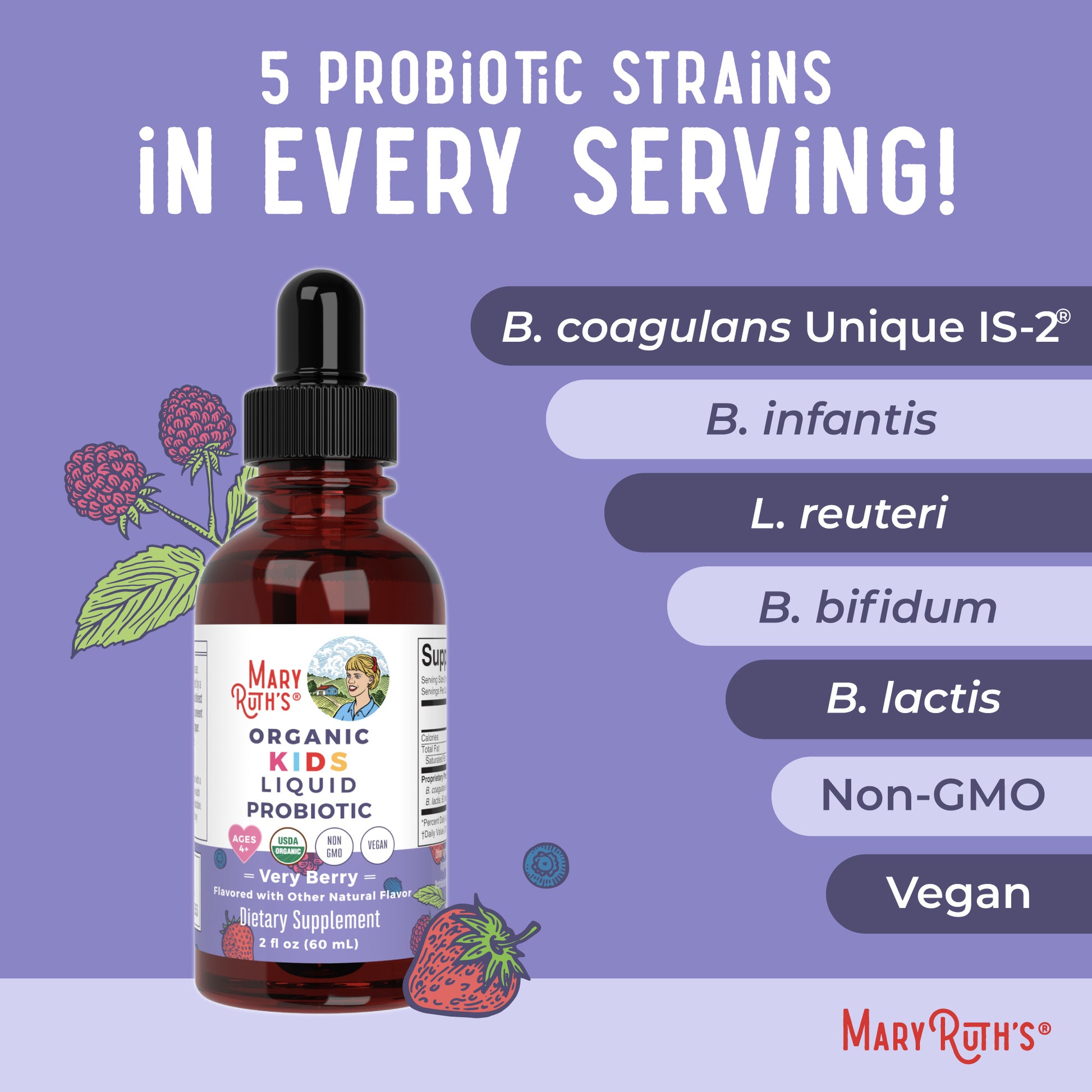 Organic Kids Liquid Probiotic Very Berry 2oz Ingredients