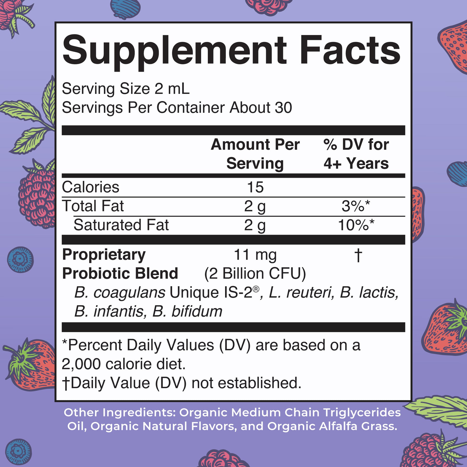 Organic Kids Liquid Probiotic Very Berry Supplement Facts
