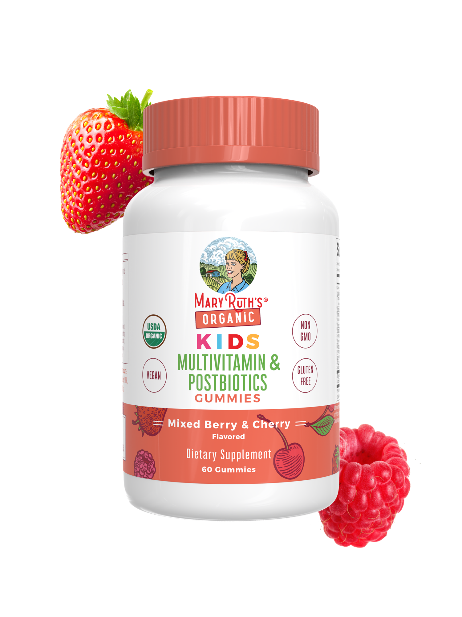 Organic Kids Multivitamin + Postbiotics Gummies Mixed Berry & Cherry 60ct