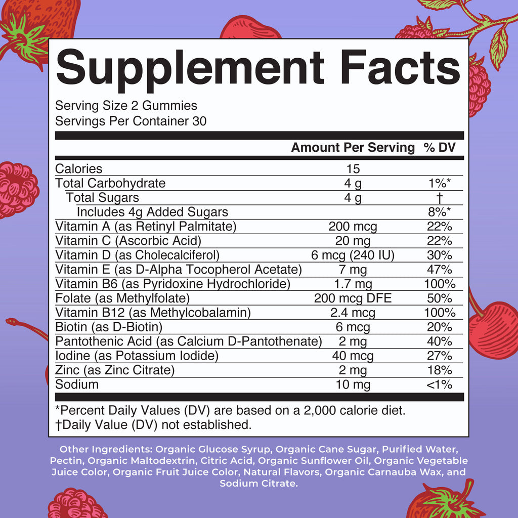 Organic Kids Multivitamin Gummies Supplement Facts